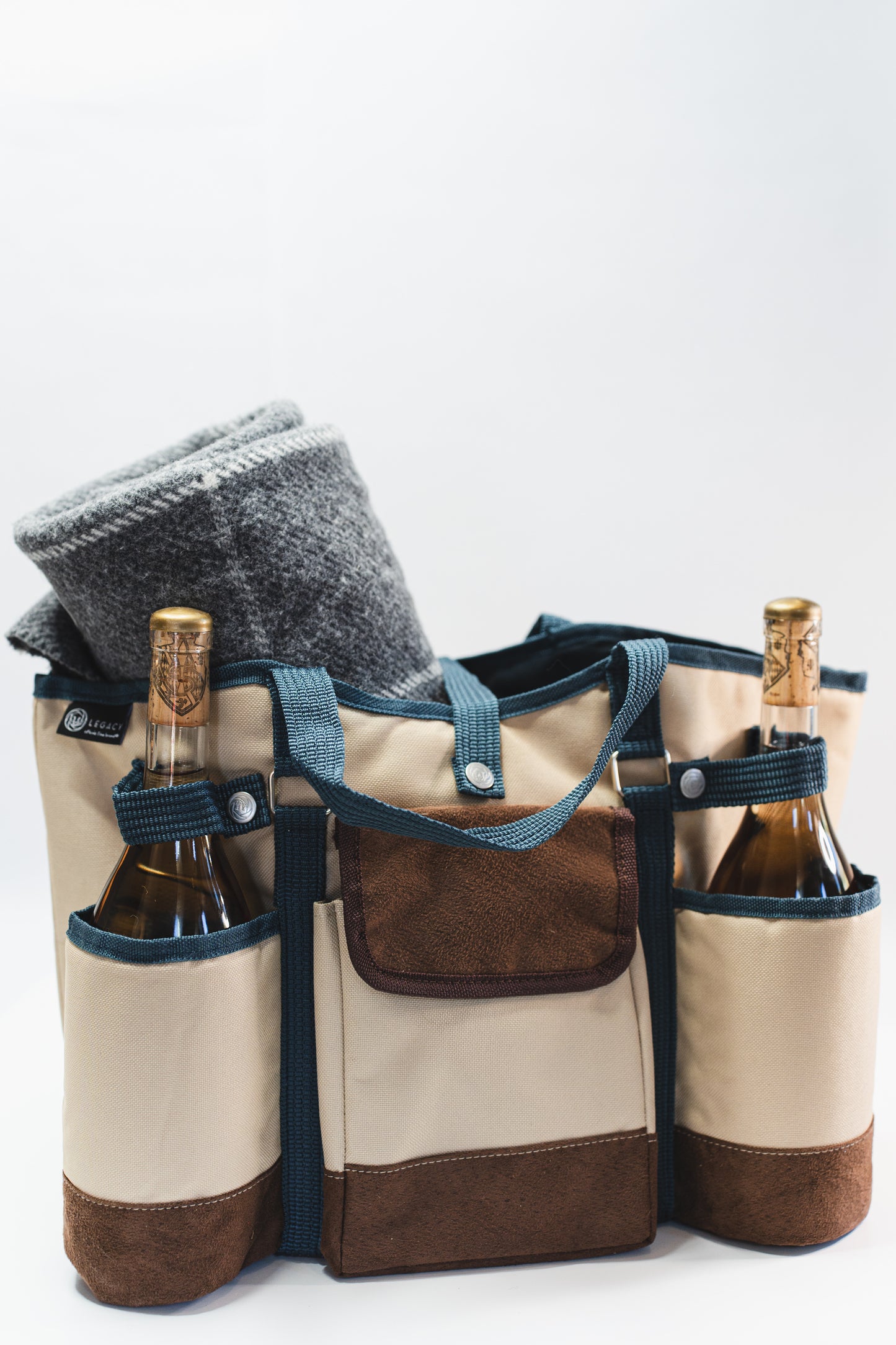 Beige Canvas Tote Bag with Leather Accents (Picnic Bag)