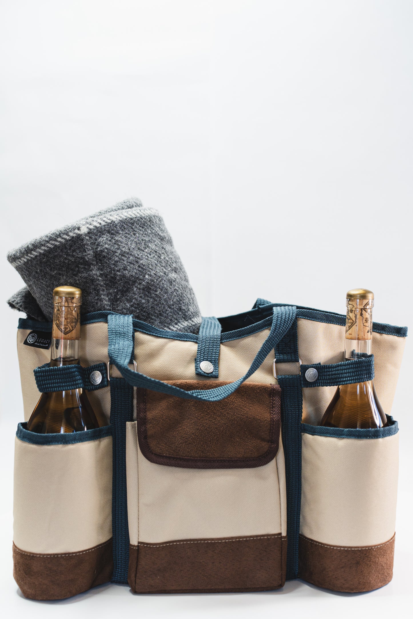 Beige Canvas Tote Bag with Leather Accents (Picnic Bag)