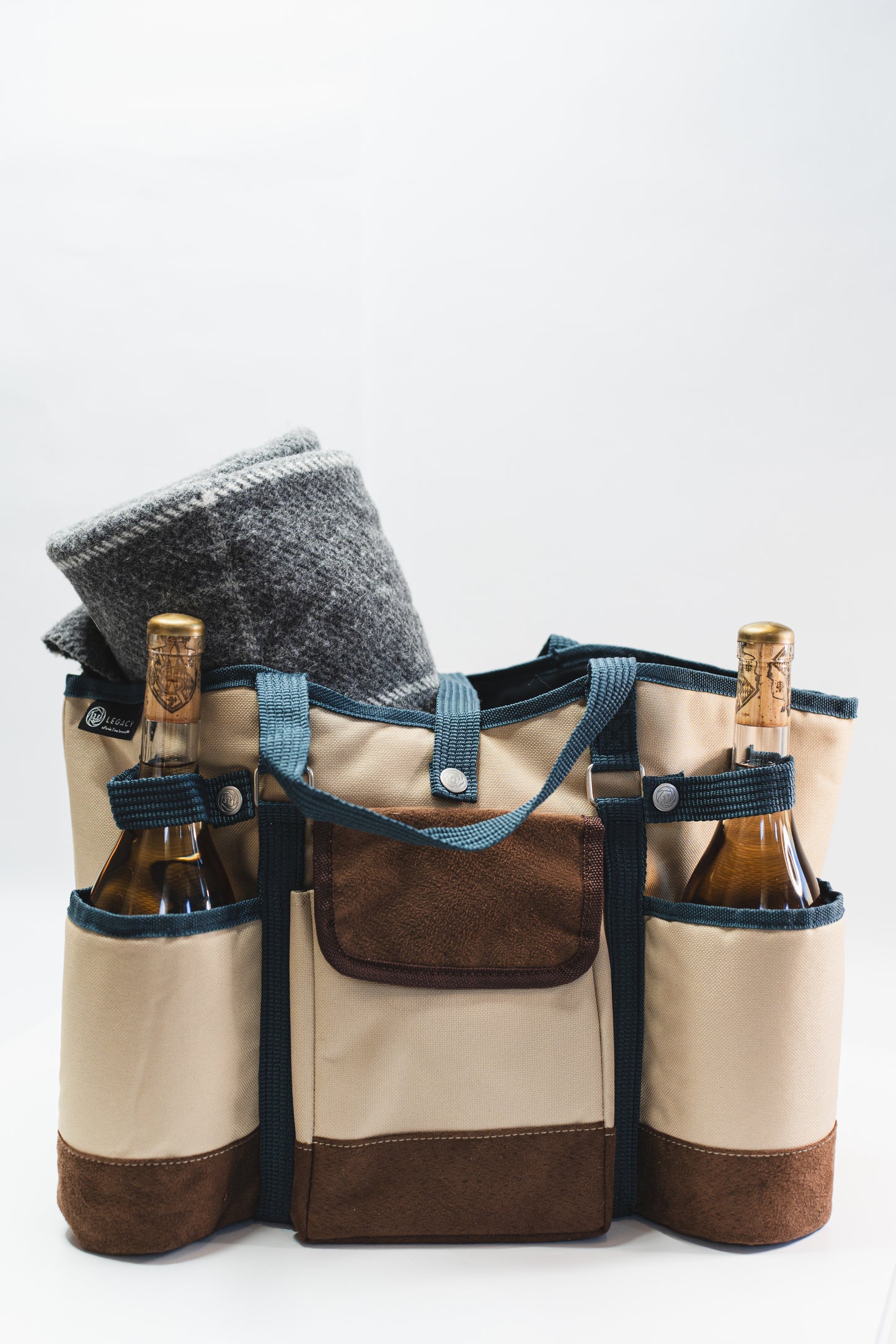 Beige Canvas Tote Bag with Leather Accents (Picnic Bag)