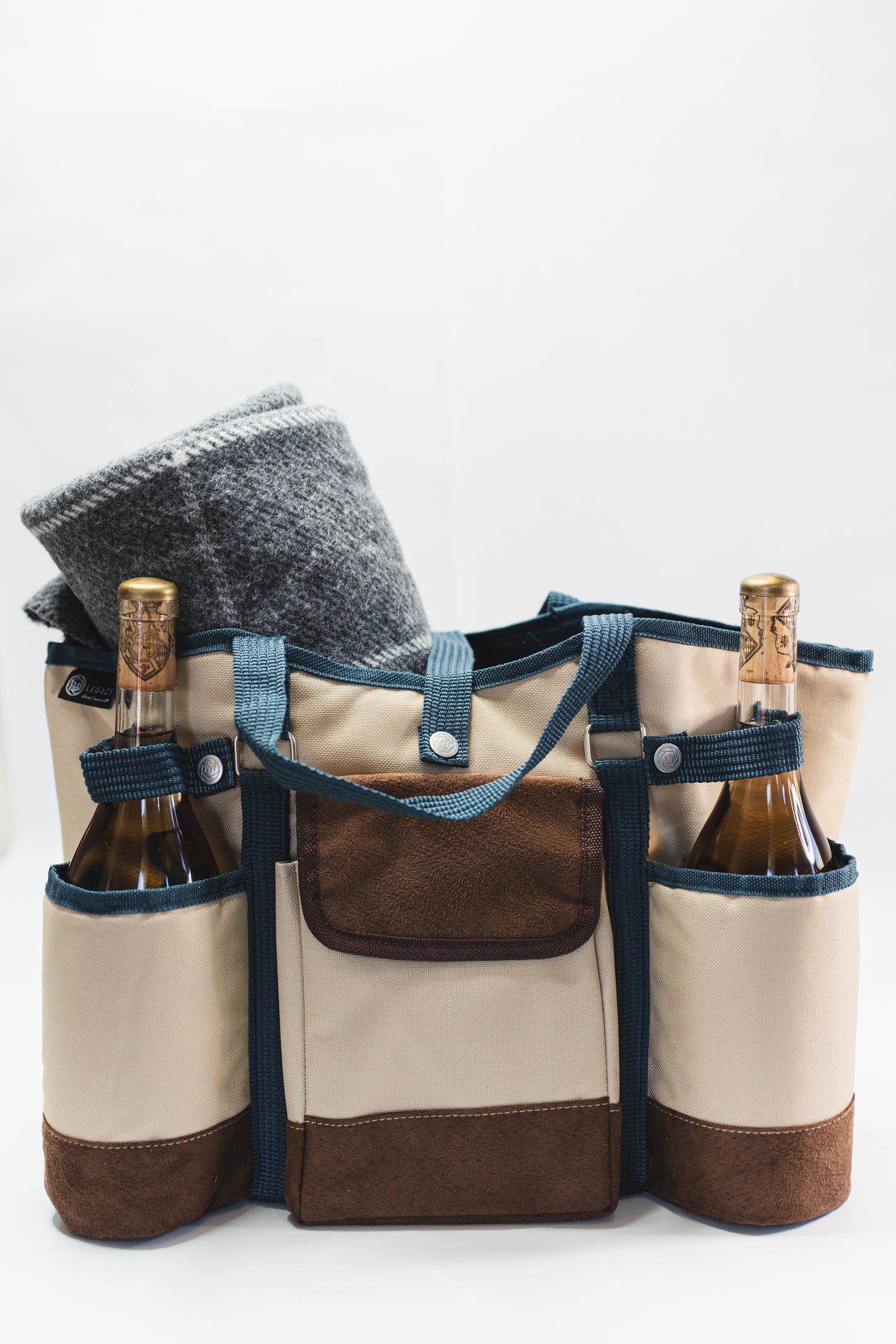 Beige Canvas Tote Bag with Leather Accents (Picnic Bag)