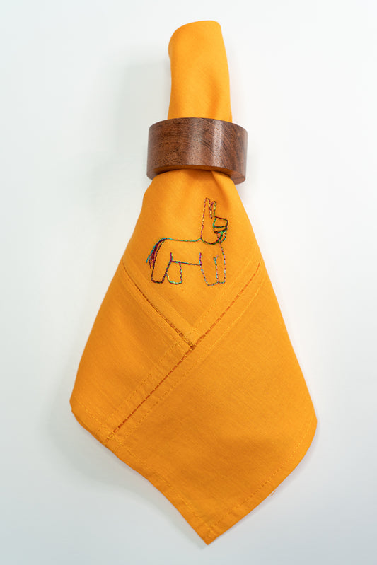 Embroidered Yellow Napkin with Burro